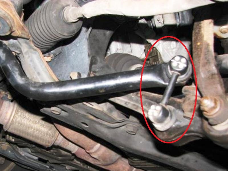 The sway bar end link on a typical Acura front suspension