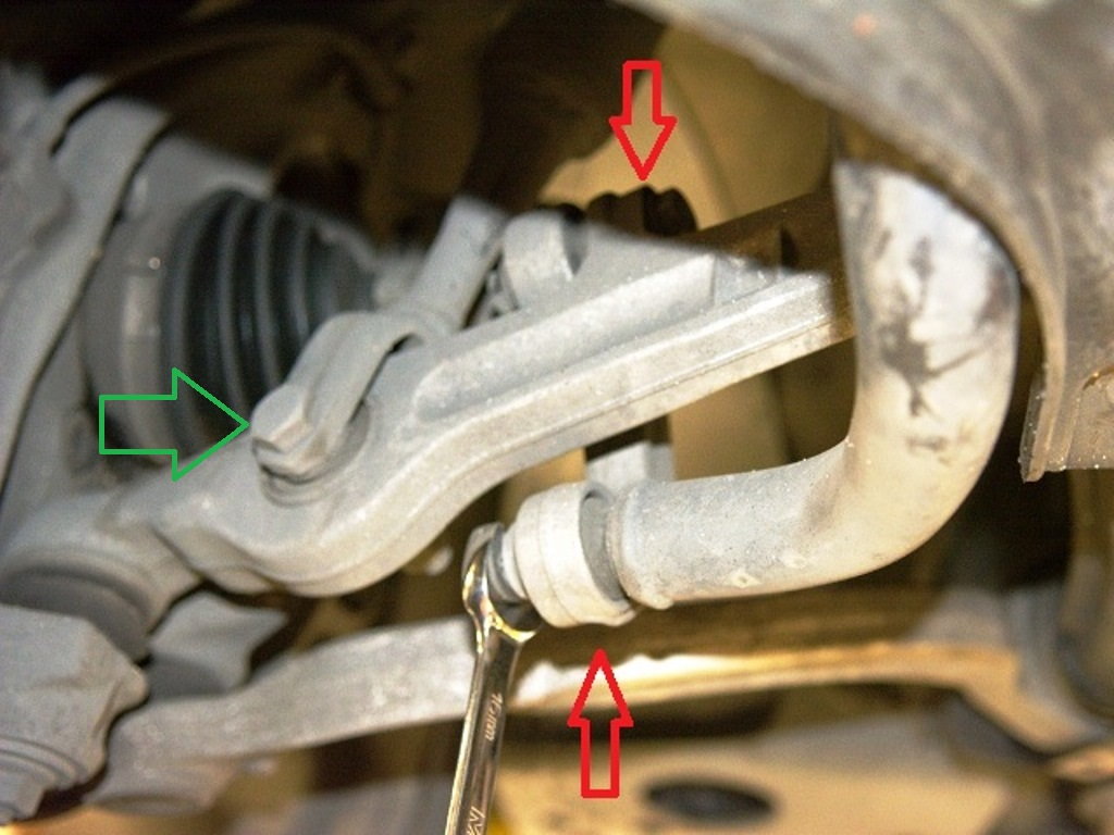 Green arrow is lower shock mount, red arrows are the sway bar end links