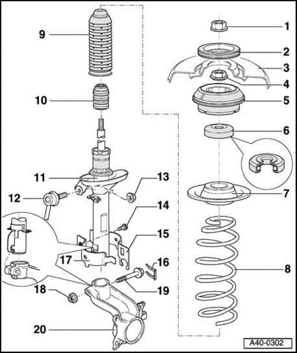 Typical A3 front shock assembly