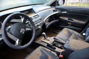 flood-damaged car interior