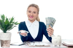 business woman holding money