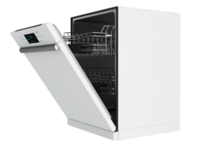 white dishwasher with the door ajar