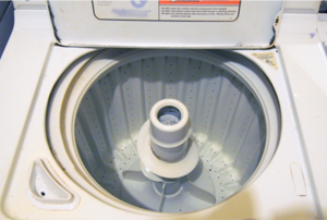 Inside a washing machine with agitator