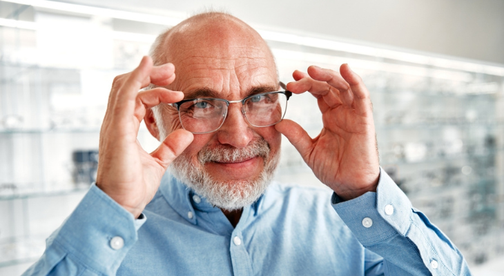 Old man wearing glasses.