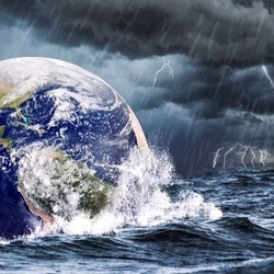 globe in stormy ocean