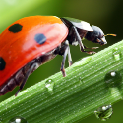 Ladybug on dew covered stem