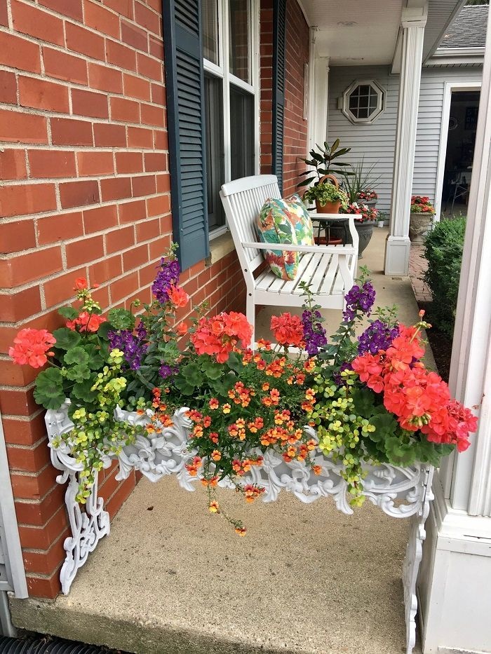 porch with geraniums