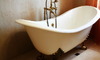 A white, cast iron bathtub.