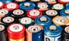 A large grouping of AA batteries stood on end.