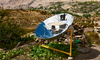 A parabolic solar cooker in full light.