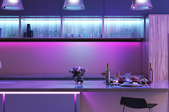 kitchen with purple LED lights