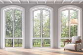 Three large windows with arched tops