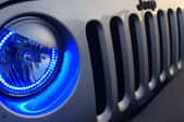 closeup of blue headlights