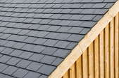 Shingles on a small shed roof.