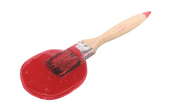 A paint brush coated in red lacquer paint.