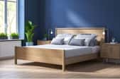 clean blue bedroom with a neatly made bed