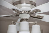 white and brushed metal ceiling fan