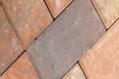 A close-up image of red and gray pavers. 