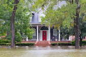 house with trees on a flooded street
