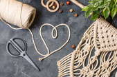 macrame string and other supplies for string art