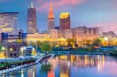 beautiful cityscape of Cleveland Ohio in evening