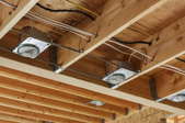 recessed lighting fixtures in ceiling under construction