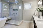 glass shower in bathroom