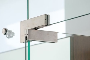 glass shower door with metal hinges