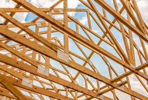 Roof trusses under construction