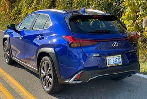 the back of a blue car