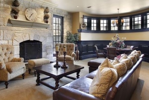 cozy finished basement with fireplace