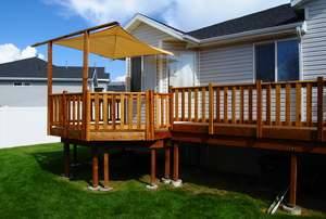 Deck on a home with a railing