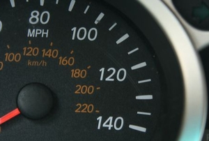A speedometer in a car.
