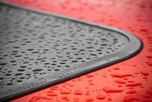 The rubber window seal around a car's sun roof.