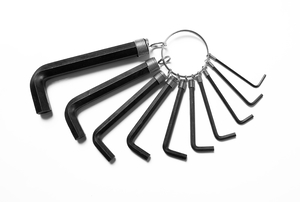 A set of 10 hex wrenches on a ring.