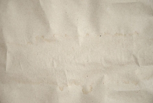 A piece of paper damaged with a water stain.