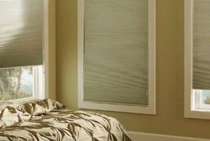 three bedroom windows with shades
