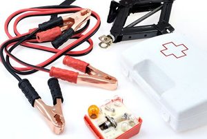 Emergency kit for car - isolated on white background
