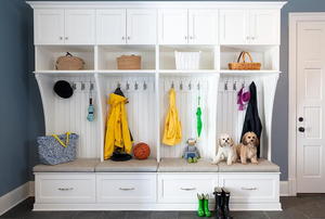 a Mudroom with white cabinets