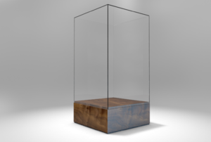 clear display case with wood base