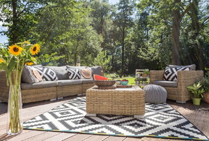 Patio set and outdoor rug