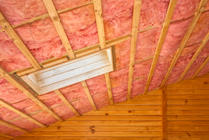 Attic ceiling packed with insulation