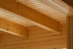 Wooden ceiling beams.