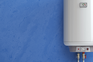 A water heater on a blue background.