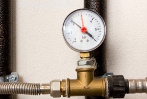 pressure valve in piping with pressure gauge