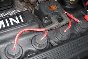 closeup of red Spark Plugs
