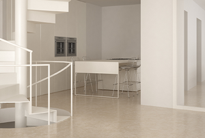 A white, metal spiral staircase in a modern home