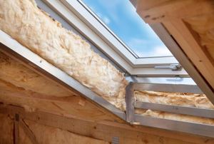 fiberglass insulation in a skylight opening