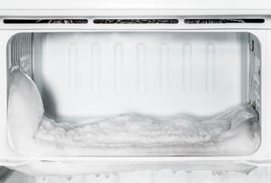 A freezer with ice build-up.