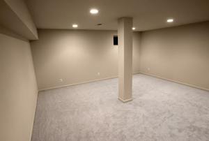 A carpeted room.